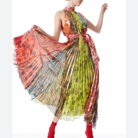 Alice + Olivia MERTIE MOCK NECK PLEATED MAXI DRESS New With Tags 6 - Picture 2 of 5